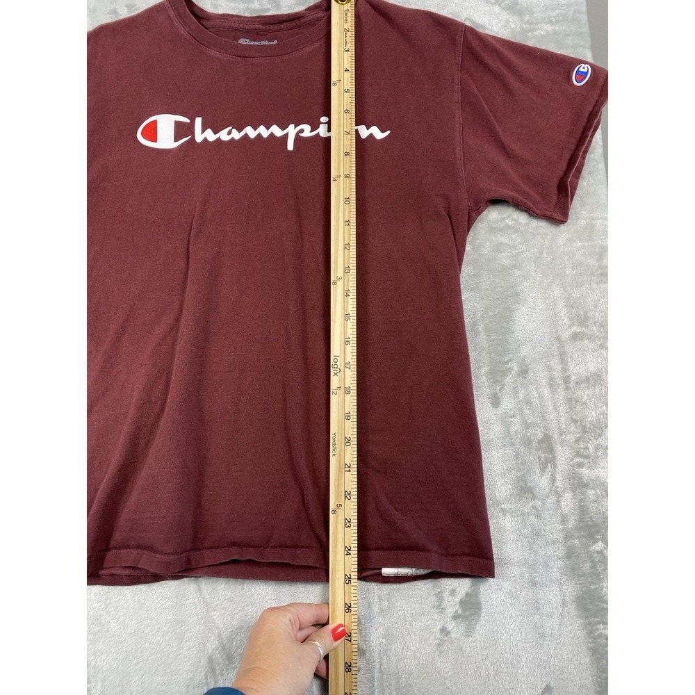 CHAMPION Men's (Size Medium) Burgundy Red Short Sleeve Spellout Logo T-Shirt Top - Picture 3 of 10